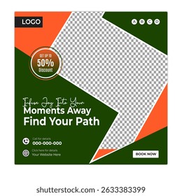 Travel and tour social media posts and web banner square design template