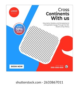 Travel and tour social media posts and web banner square design template