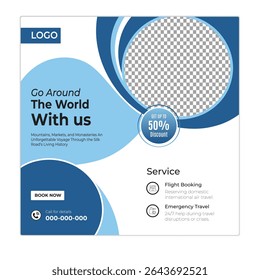 Travel and tour social media posts and web banner square design template