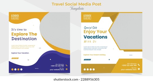 Travel and tour square flyer post banner and social media post template design set