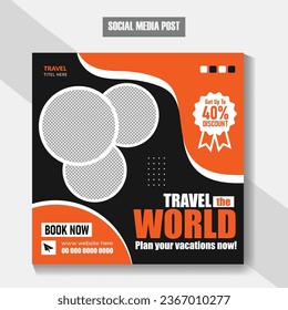 Travel and tour or summer beack tourism social media post or web banner template design. Holiday and tour advertising social media flyer