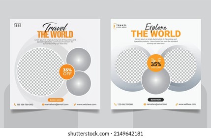 Travel tour traveling social media post or holiday vacation Tourism business marketing social media square flyer template.