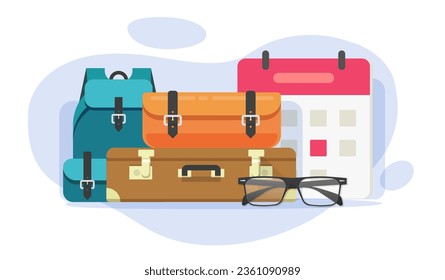 Travel tour vacation calendar time concept vector icon graphic illustration, trip journey suitcase handbag baggage as scheduled tourism event season image clipart