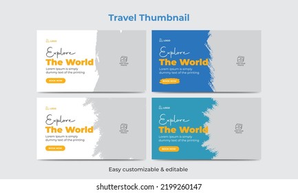 Travel and tour video thumbnail design bundle. Hotel tourism marketing service video thumbnail set