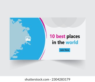 Travel and Tour Video Thumbnail  Free Vector. travel you tube  cover video thumbnail template. travel agency web banner.Online video cover for summer beach holiday.