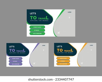 Travel tour youtube video thumbnail design. hotel tourism marketing service video thumbnail. and web banner template for tourism