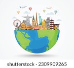 travel and tourism around the world. buildings and landmarks on earth. time to travel. vector illustration in flat style modern design. isolated on white background.