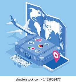 Travel and tourism background. Buying or booking online tickets. Travel and tourism. Concept website template. 