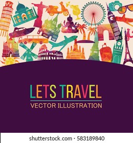 Travel and tourism background. Colorful vector illustration