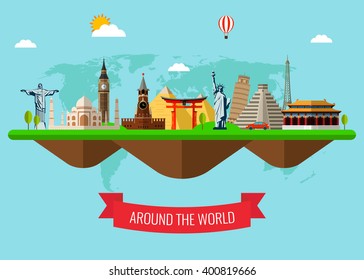 Travel and Tourism Background with famous World Landmarks . Vector Illustration Vector de stock
