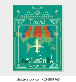 Travel and tourism background poster Vector Flyer Vintage card. Template illustration