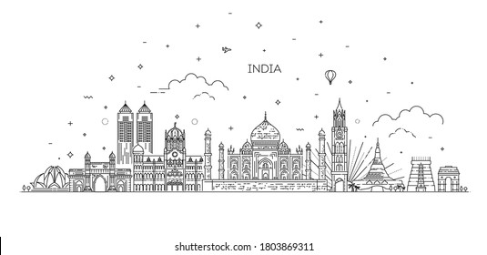 Travel and tourism background. Vector background. line illustration. Line art style