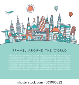 Travel and tourism background. Vector background. line illustration. Line art style