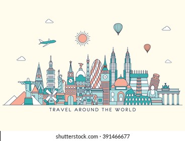 Travel and tourism background. Vector background. line illustration. Line art style