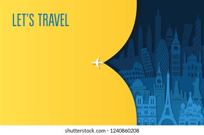 	
Travel and tourism background. World famous monuments skyline. Vector illustration