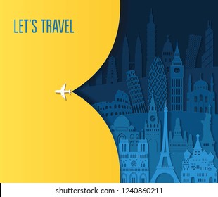 	
Travel and tourism background. World famous monuments skyline. Vector illustration