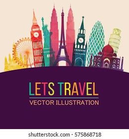 Travel and tourism background.  World skyline. Vector illustration