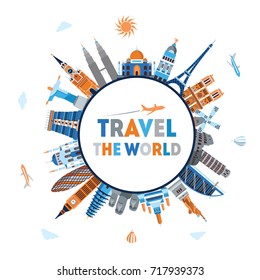 Travel and tourism background. World skyline. Vector illustration