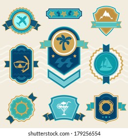 Travel and tourism badges, ribbons, labels.