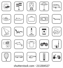 Travel and tourism black contour vector icons.