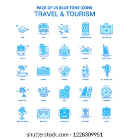 Travel and Tourism Blue Tone Icon Pack - 25 Icon Sets