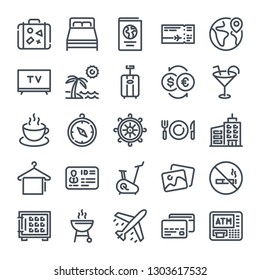 Travel and Tourism bold line icon set. Vacation linear icons. Holiday outline vector sign collection.