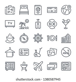 Travel and Tourism bold line icon set. Vacation linear icons. Holiday outline vector sign collection.