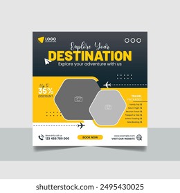 Travel and Tourism Business Marketing Banner. Holidays Tours and Travels Advertising Social Media Posts. Explore the World ads Template Square poster flyer bundle design.