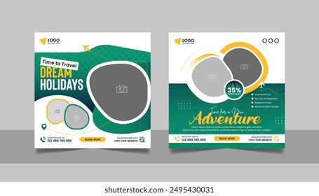 Travel and Tourism Business Marketing Banner. Holidays Tours and Travels Advertising Social Media Posts. Explore the World ads Template Square poster flyer bundle design.