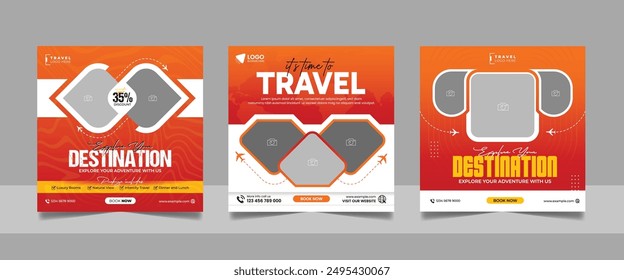 Travel and Tourism Business Marketing Banner. Holidays Tours and Travels Advertising Social Media Posts. Explore the World ads Template Square poster flyer design.