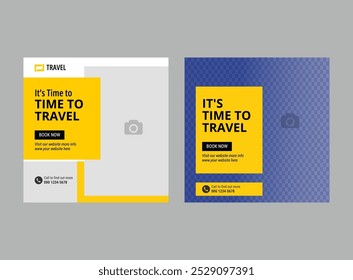 Travel and Tourism Business Marketing Banner. Holidays Tours social media post and square flyer template.