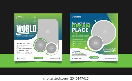 Travel and Tourism Business Marketing Banner. Holidays Tours Travels agency Advertising Social Media Posts. Explore the World ads Template Square poster flyer bundle design.