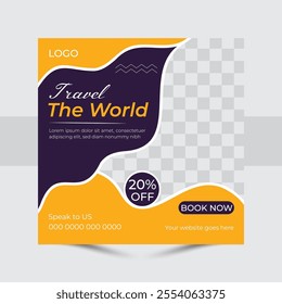 Travel and Tourism Business Marketing Banner, Creative Social Media Posts. Explore the World ads Template Square flyer