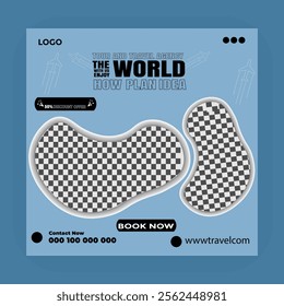 Travel and Tourism Business Marketing Banner. Holidays Tours and Travels Advertising Social Media Posts. Explore the World ads Template Square poster