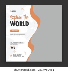 Travel and tourism business social media post template. Travel web banner or poster. Web banner ads for travel promotion. Travel and tour social media banner post template.