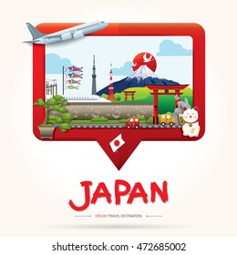 Travel and Tourism Check in  icon concept. Japan Icons Design Travel Destination Concept, Travel design templates collection, Info graphic elements for traveling to Japan. Travel vector.
