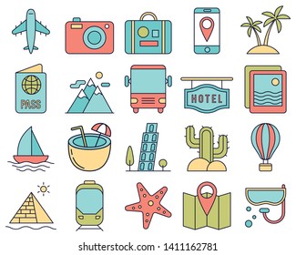 Travel and Tourism Color Icon Thin Line Set Pixel Perfect Art. Material Design for Web and App. Vector illustration - Images vectorielles