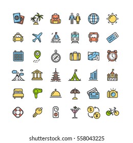 Travel and Tourism Color Icon Thin Line Set Pixel Perfect Art. Material Design for Web and App. Vector illustration