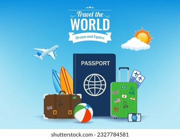Travel and tourism concept. Advertising template. Vector illustration