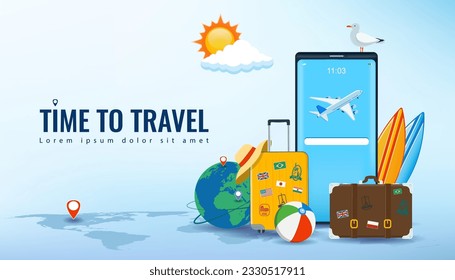 Travel and tourism concept. Advertising template. Vector illustration