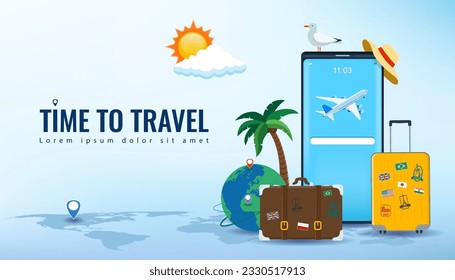Travel and tourism concept. Advertising template. Vector illustration