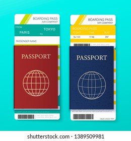 Travel and Tourism Concept Card with Realistic Detailed 3d Passport, Airplane Tickets and Thin Line Icons