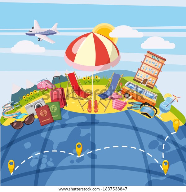 Travel tourism concept global.\
Cartoon illustration of travel tourism vector concept for\
web