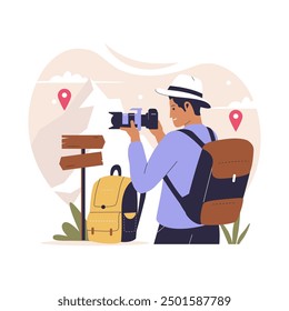 Travel tourism concept illustration. Illustration for websites, landing pages, mobile apps, posters and banners. Trendy flat vector illustration