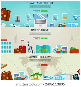 Travel and Tourism concept. Summer holidays Headers, Banners, Website templates. Vector illustration