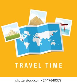 Travel and tourism concept template design. Summer banner "Travel time". Vector illustration