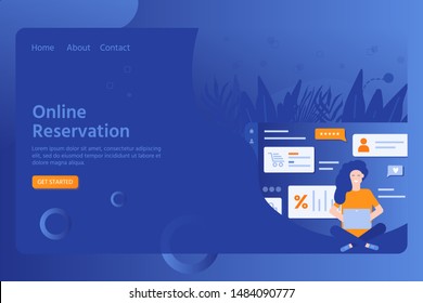 Travel and tourism concept for website user interface template, online booking reservation, banner, flight tickets service. Landing page for online technologies, shopping with flat characters. Vector