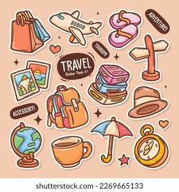 Travel Tourism Cute Doodle Vector Sticker Collection 