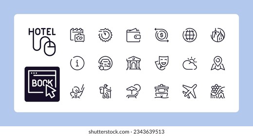 Travel, tourism and destinations line icon set 2 of 2. Outline symbol collection. Editable vector stroke. 384 and 192 Pixel Perfect scalable to 96px, 48px...