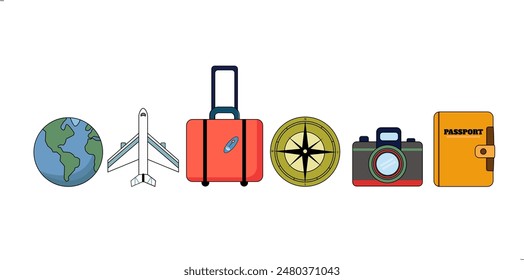  Travel and tourism elements. Summer vacaction icons. Vector illustration